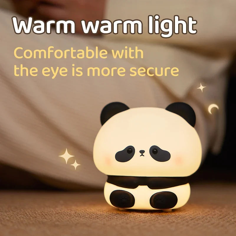 Cute Panda LED Night Light, Silicone Night Light, USB Rechargeable, Touch Night Lamp, Bedroom Timing Lamp Decoration, Children'S