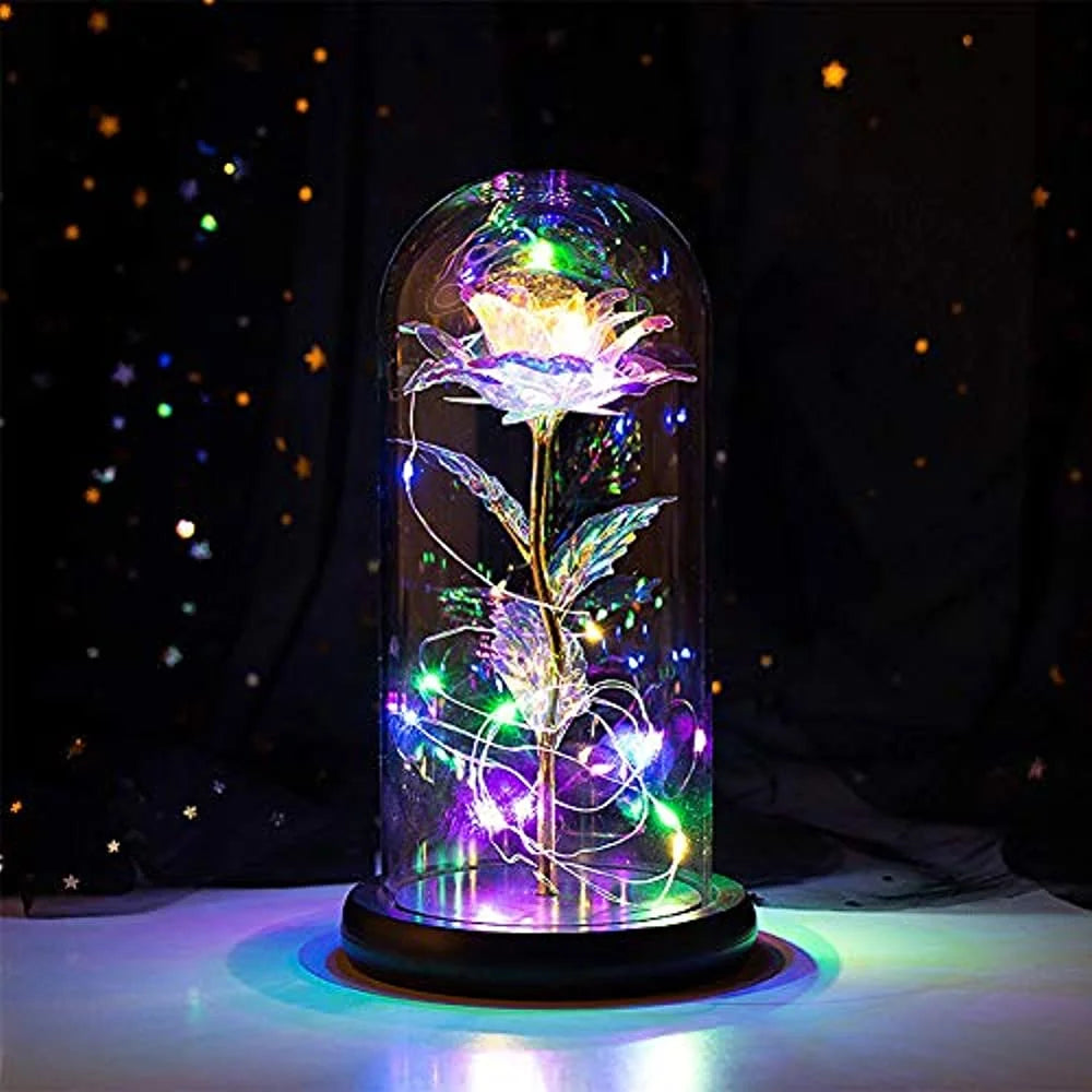 RELAX 8.66" Artificial Multicolor LED Rose Flower in Glass Dome