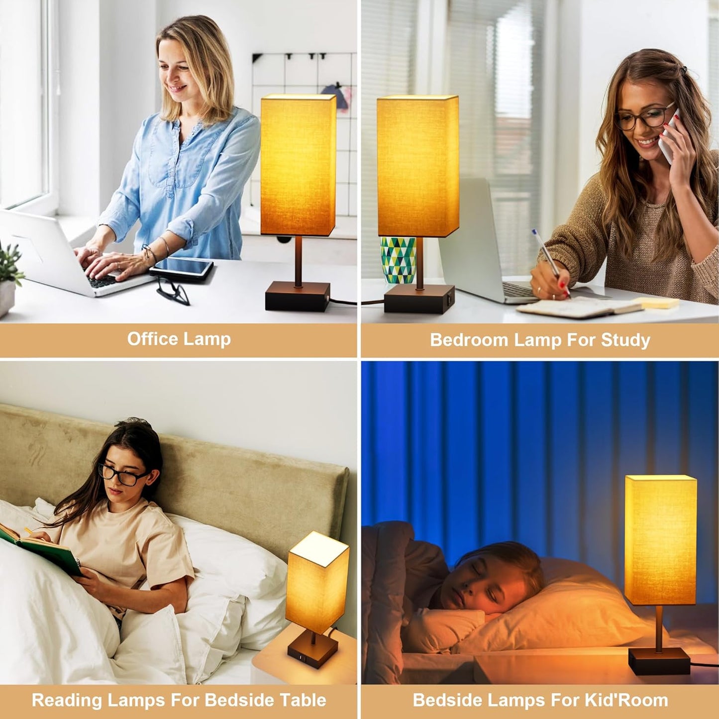 Table Lamp with USB C USB a Port,Square Touch Lamp for Bedroom with 3 Way Dimmable 2700K Warm Light, Beige Fabric Lamp Shade Small Lamp for Night Stand LED Bulb Included